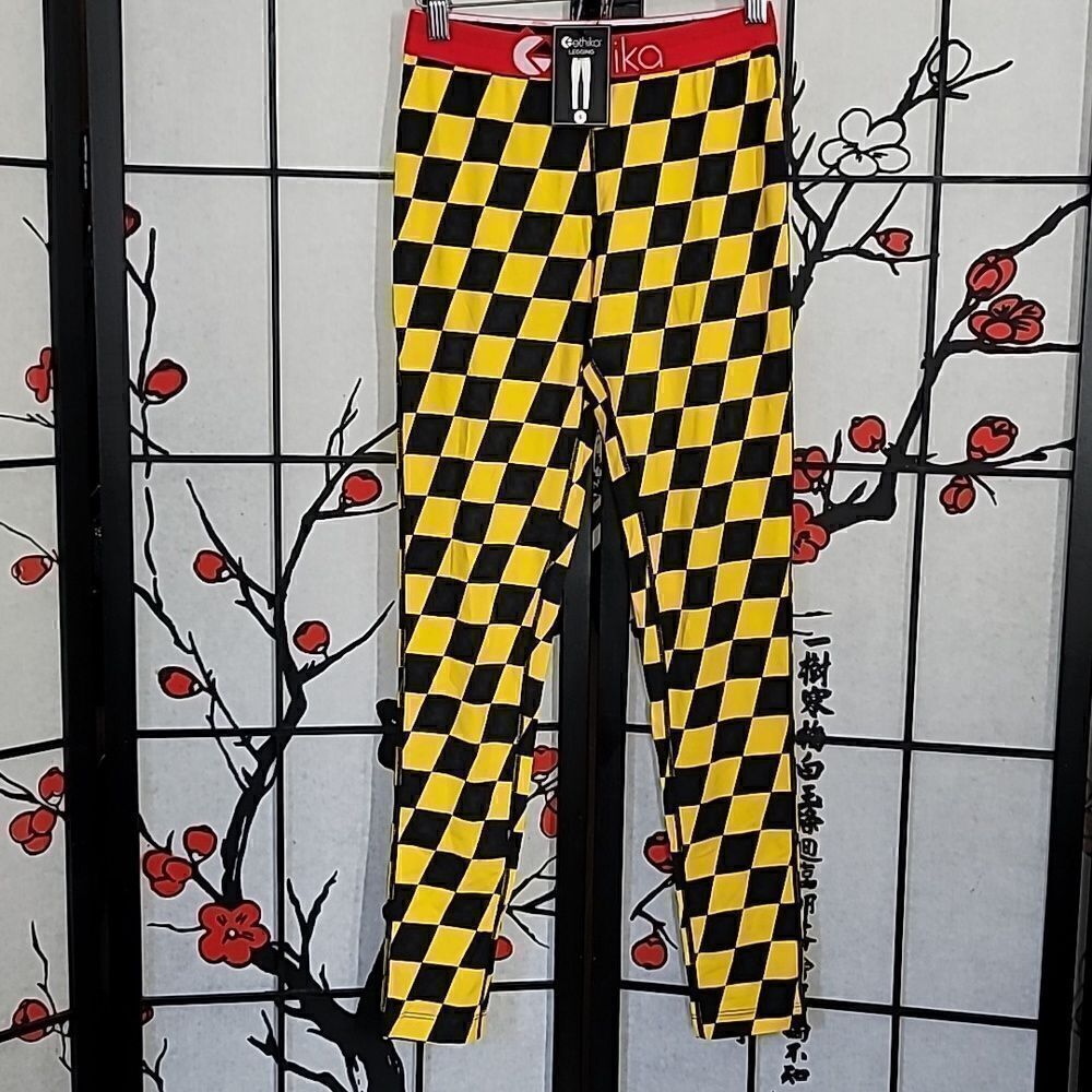 Ethika Womens black & yellow graphic leggings Size S